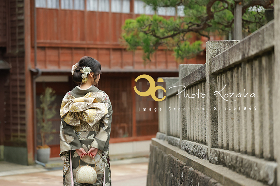 ひがし茶屋街　成人式前撮り　振袖レンタル