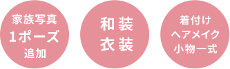 家族写真1ポーズ追加 和装衣装 着付けヘアメイク小物一式